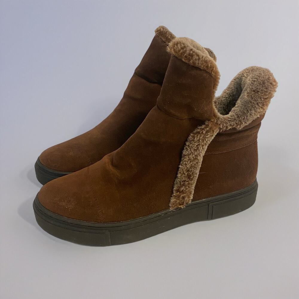 Naturalizer Brown Suede Women 8.5M Boots Shearling Ankle Soft Warm Side Zip